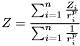 \[ Z=\frac{\sum_{i=1}^n{\frac{Z_i}{r_i^p}}}{\sum_{i=1}^n{\frac{1}{r_i^p}}} \]